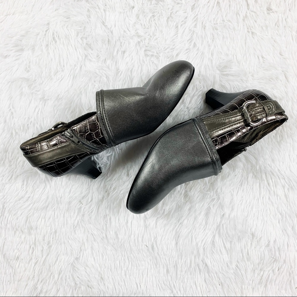 AJ Valenci Alligator Print Silver Kitten Heel Boot